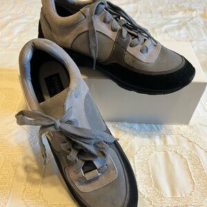 CHANEL Two-Tone Gray and Black Suede Sneakers